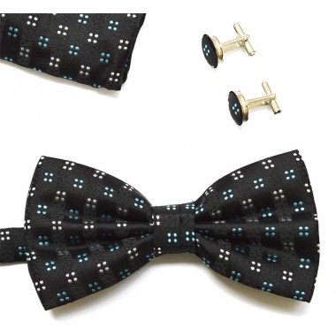 Set papion, batista si butoni negru buline albe si bleu 1559